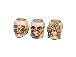 Juego De 3 Portavelas De Resina Con Forma De Calavera Y Base Estable - Decoraciones Para Halloween Y Fiestas Temáticas