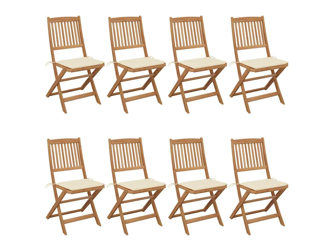 Sillas de jardín plegables DKD HOME DECOR de 8 piezas con cojines de acacia maciza