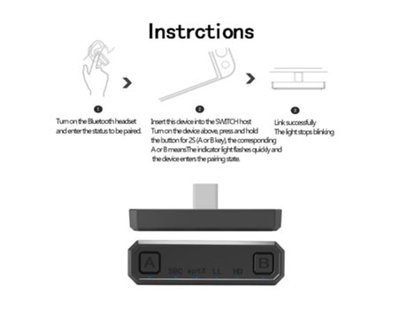 Adaptador Bluetooth Transmisor de audio 2 en 1 Tipo-c Adaptador de transmisión Bluetooth V5.0 para PS4 Nintendo Switch negro