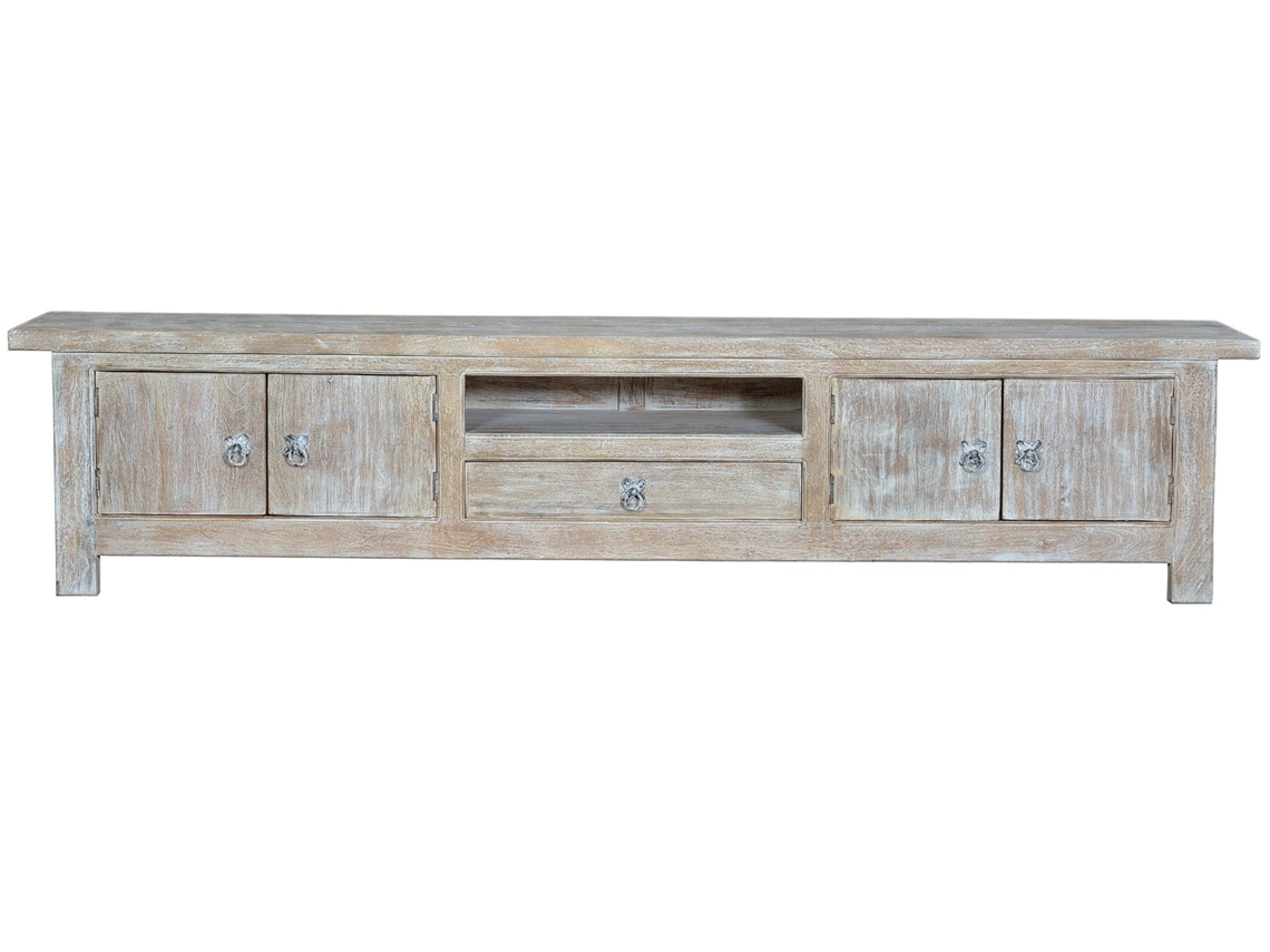 Mueble de TV en Madera de Manglar Blanca Envejecida 44X230X50 GINER Y COLOMER
