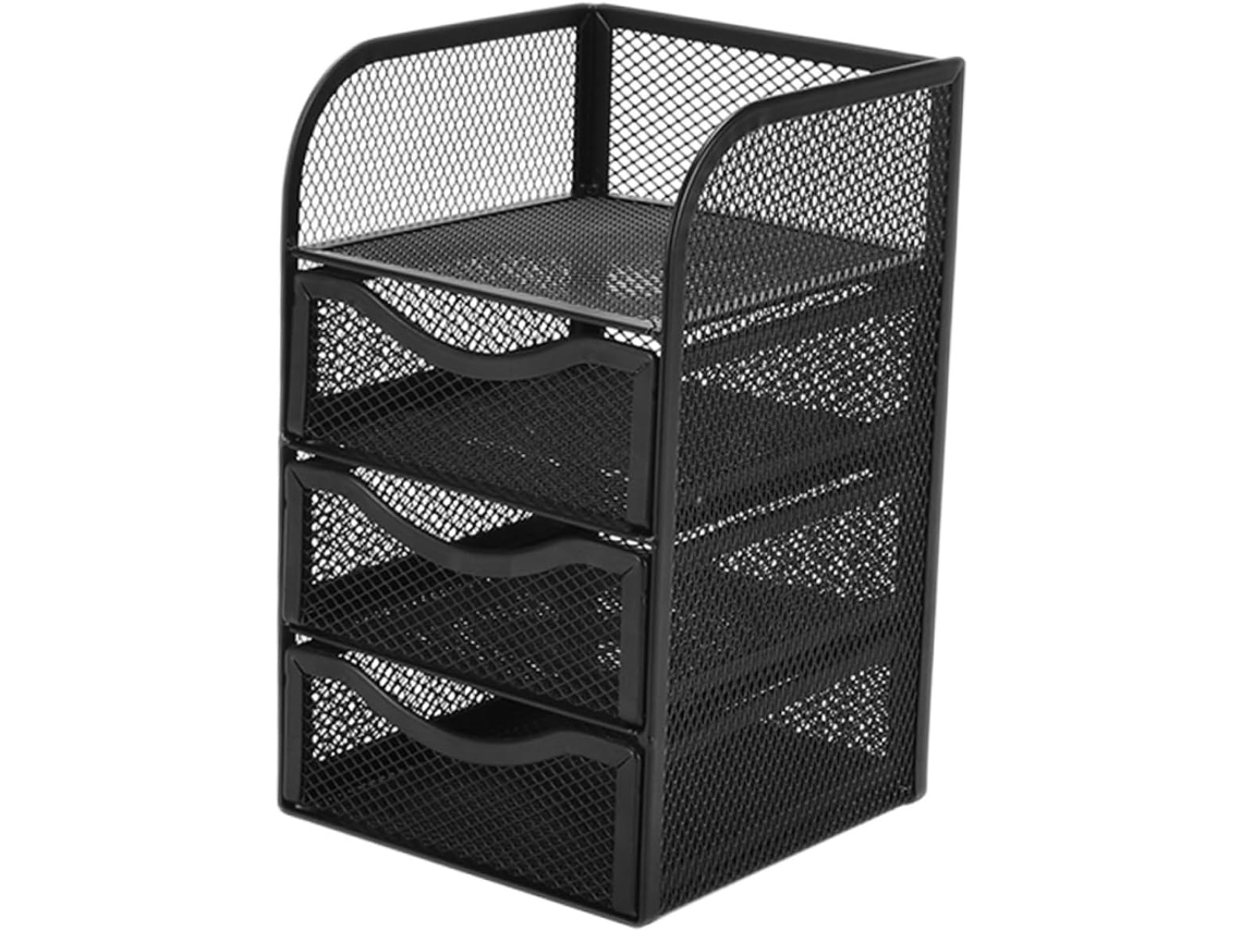 Organizador De Escritorio De 3 Cajones, Pequeño, De Plástico Negro, Para Material De Oficina.
