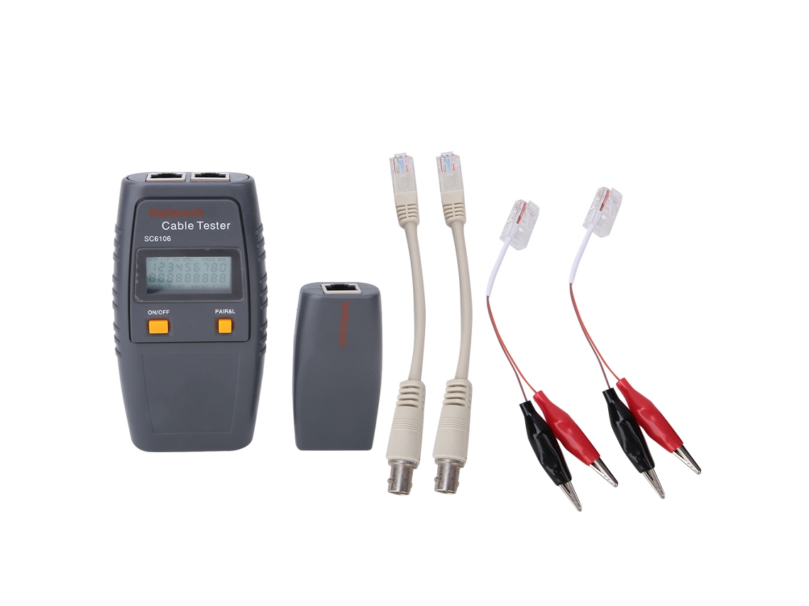 Probador De Cables De Red Lan Sc6106 Con Pantalla Lcd Y Localizador De Línea Eléctrica.
