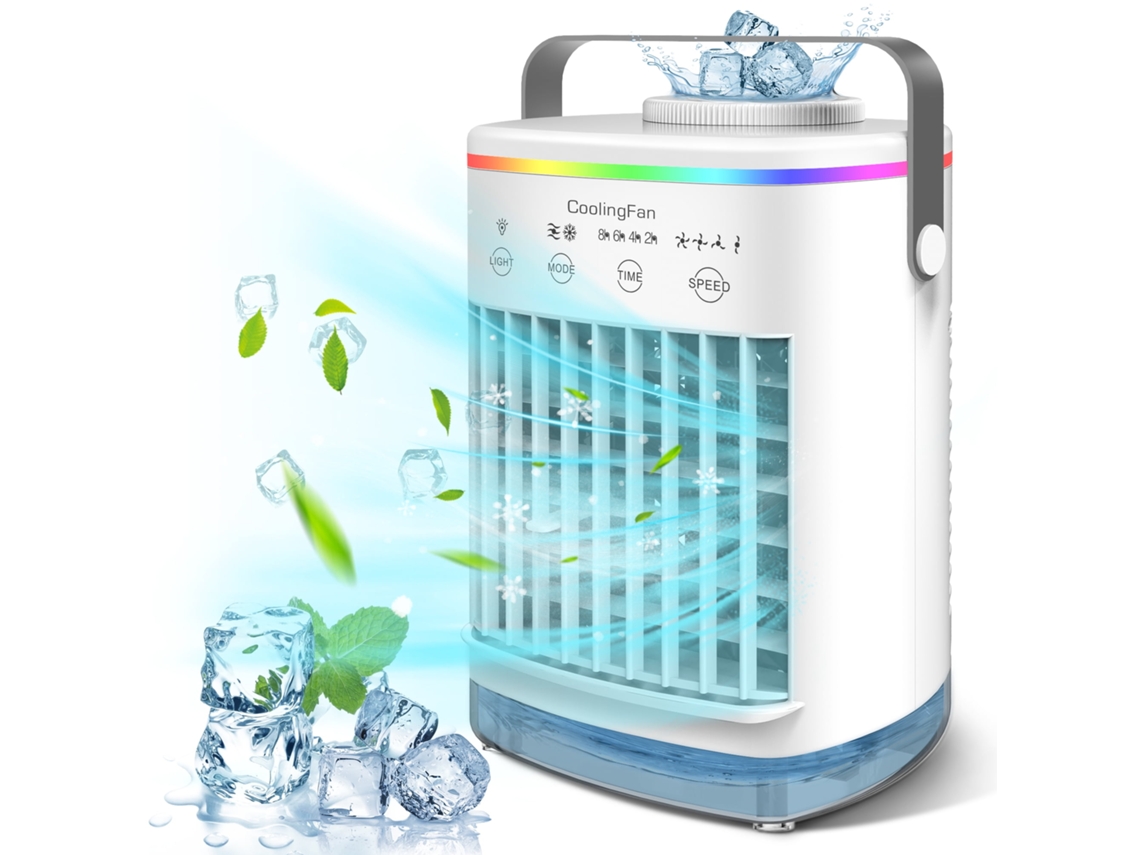 Mini aire acondicionado portátil, enfriador de aire evaporativo, 4 velocidades, 7 núcleos Siurn
