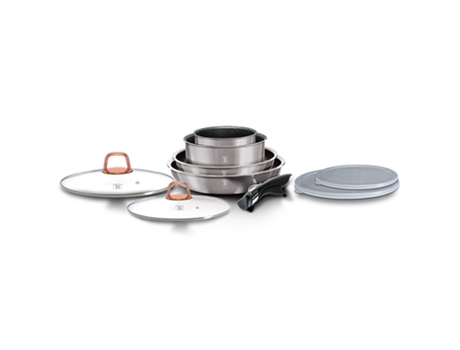 Bateria de cocina induccion 9 Piezas BERLINGER HAUS (16-20-24 cm - Aluminio Forjado - Gris)