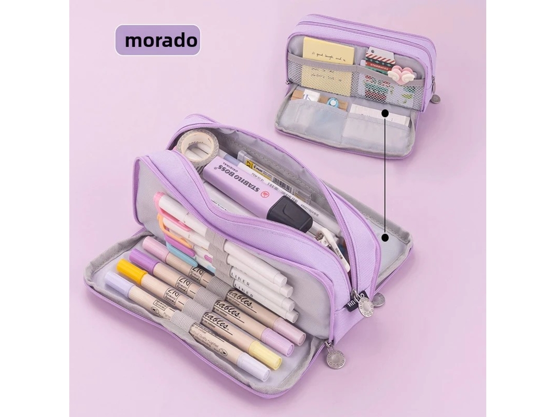Estuche/bolsa para lápices grande y bonito (morado), estilo coreano, bonito accesorio para la vuelta al cole, material escolar de tela.