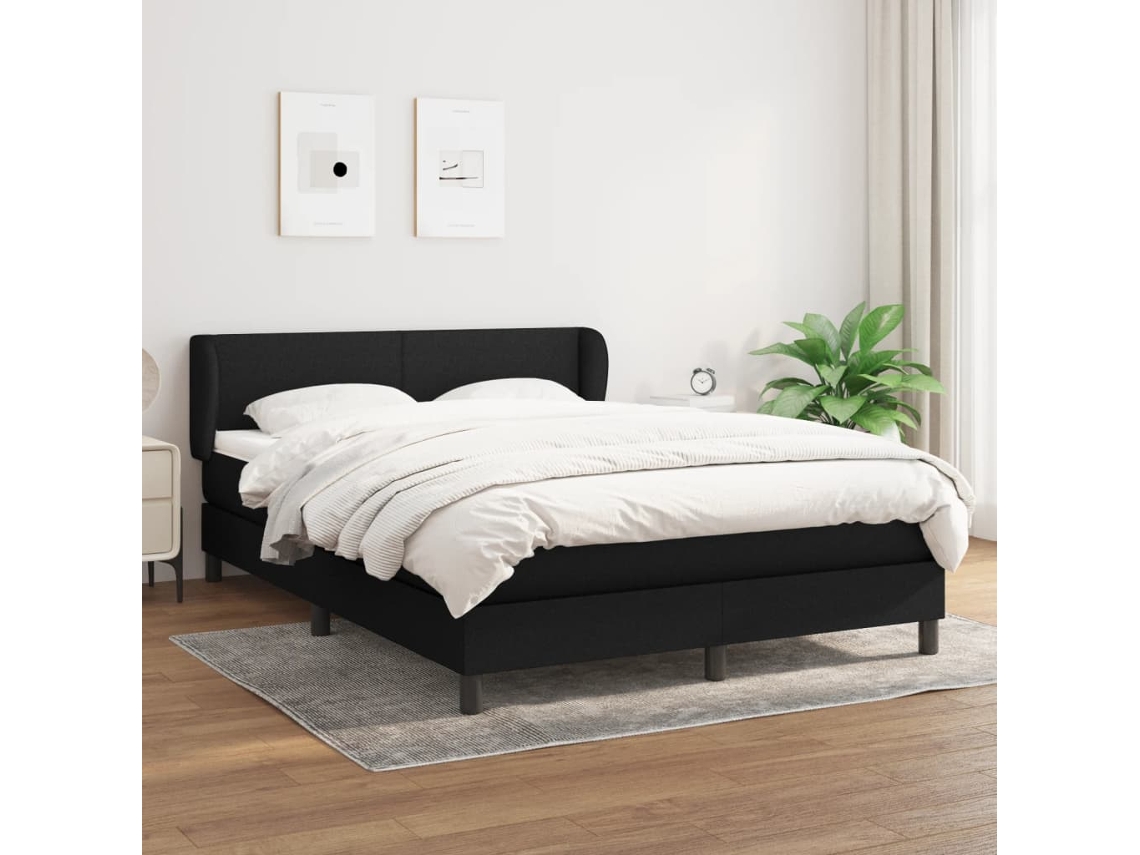 Cama Box Spring Con Colchón Tela Negro 140x200 Cm