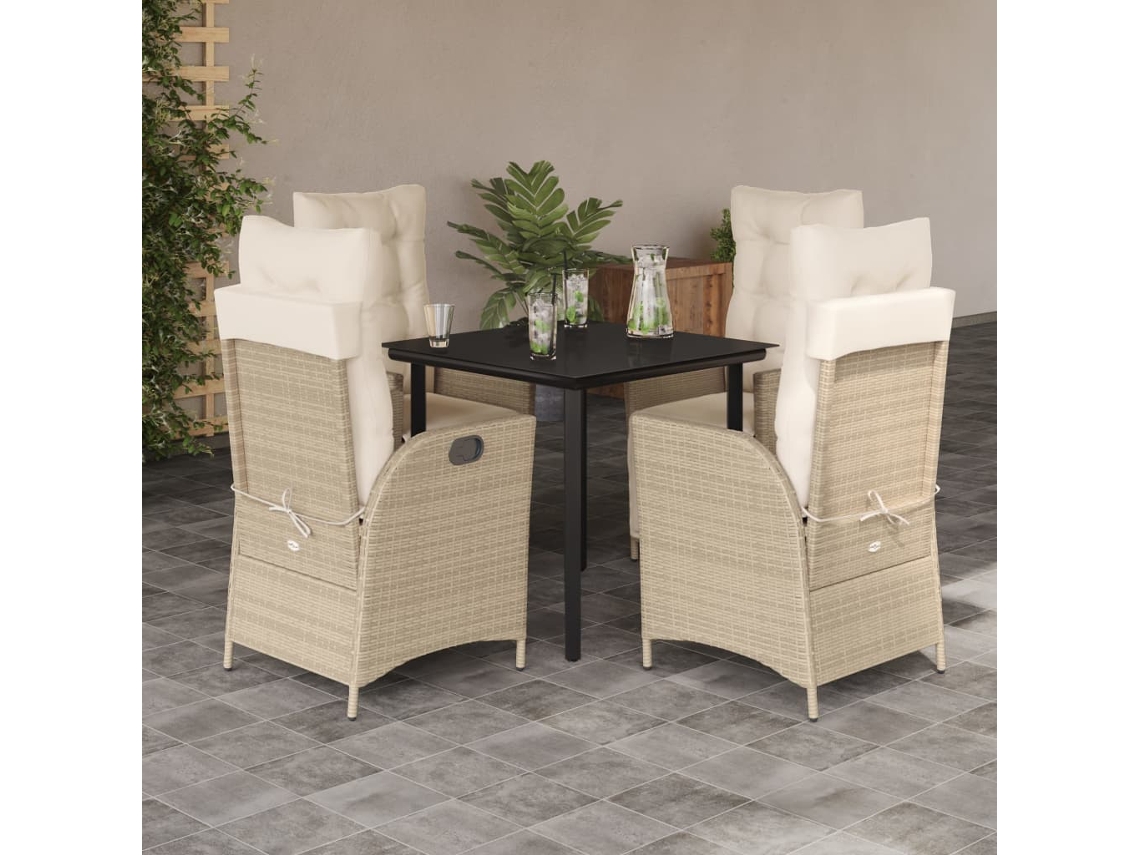 Juego de comedor de jardín de 5 piezas con cojines, mimbre sintético beige, DKD Home Decor