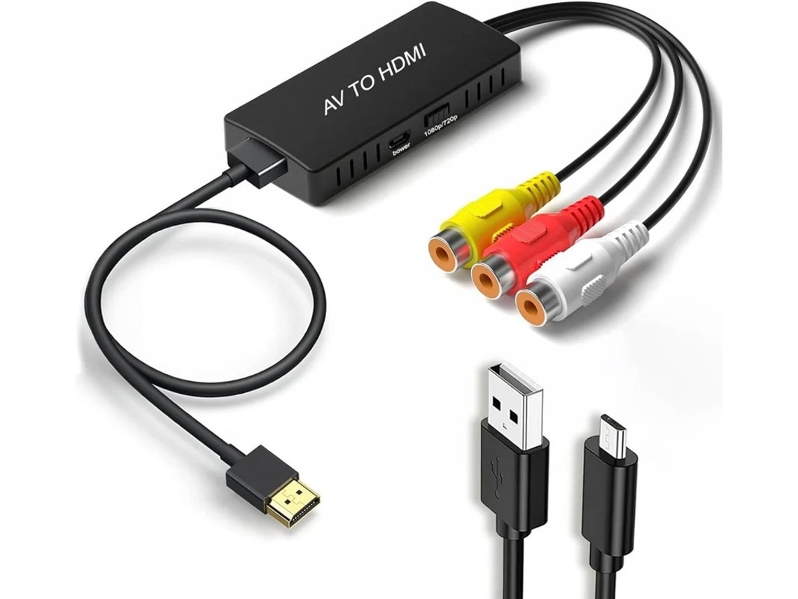 Adaptador/convertidor RCA AV compuesto CVBS a HDMI 1080p compatible con PAL/NTSC. Compatible con PC, portátil, PS2/PS3, Xbox, N64, decodificador, VHS/VCR, DVD Yizhood