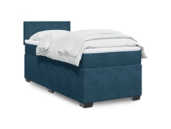 Syfax™ Cama Box Spring Con Colchón Terciopelo Azul Oscuro 100x200 Cm