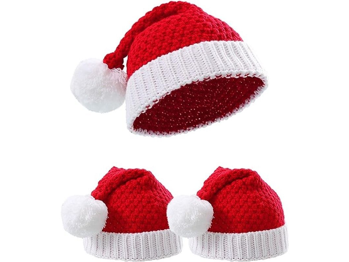 3 Gorros De Navidad Tejidos Rojo Y Blanco Con Pompón Para Invierno Santa Hat