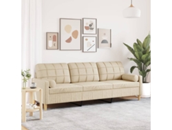 Sofá De 3 Plazas Con Cojines Tela Color Crema 210 Cm