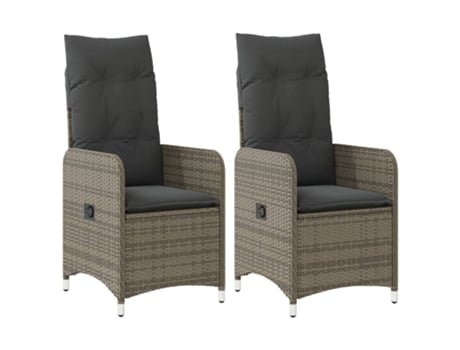 Conjunto 2 Sillones reclinable jardín y cojines VIDAXL ratán sintético gris