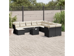 Conjunto de sofá de jardín de 12 piezas con cojines en mimbre sintético negro de DKD Home Decor