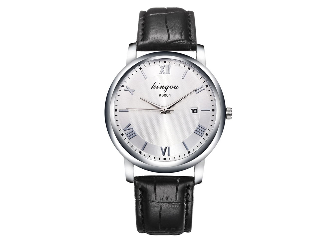 Reloj De Negocios Para Hombre Con Correa De Cuero, Movimiento De Cuarzo Analógico Y Pantalla Redonda Negra.