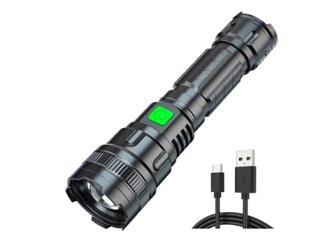 BISBISOUS Sy-M11 Linterna USB Super Brillante Zoomable Impermeable 3 Modos con Batería Negra