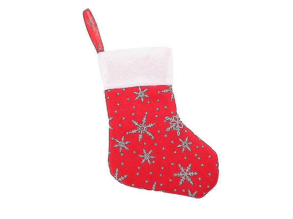 1 calcetín navideño rojo festivo con copo de nieve, adorno para árbol de Navidad, bolsa de regalo para fiestas y banquetes navideños Hengjian (rojo)