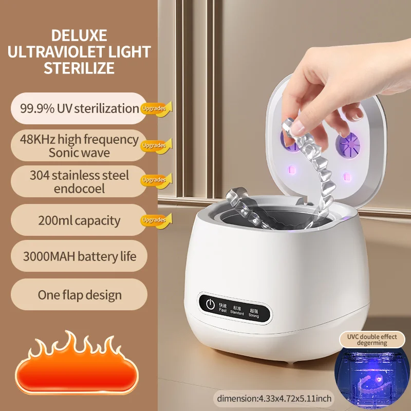 Limpador ultrassônico MDUG, desinfecção UV, 3 modos de temporizador
