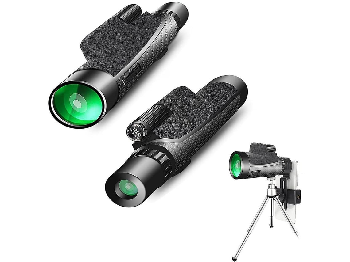 Monocular 12x50 HD IP68, soporte para smartphone, trípode para observación de aves, camping, viajes, negro, Bestvite