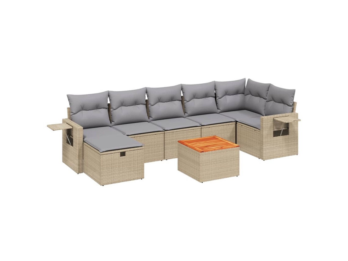 Conjunto 8 de sofás jardín con cojines beige mezcla VIDAXL ratán PE