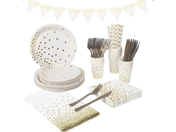 Platos desechables de papel con diseño de puntos dorados - Artículos para fiestas, 81 piezas