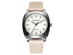 Reloj Analógico De Cuarzo Con Correa De Cuero, Dial Redondo, Acero (beige)