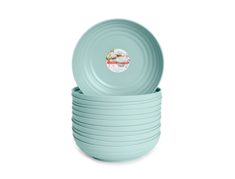 Juego de 12 Platos Hondos 22 cm Reutilizables. Ideal Fiestas. Verde PLASTIC FORTE
