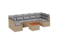 Conjunto 8 De Sofá De Jardín Con Cojines Vidaxl Beige Poliratán Acacia
