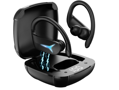 BISBISOUS Be1030 Auriculares Deportivos Bluetooth con Micrófono y Estuche de Carga Ipx5 Resistente al Agua con Ganchos para la Oreja Negro