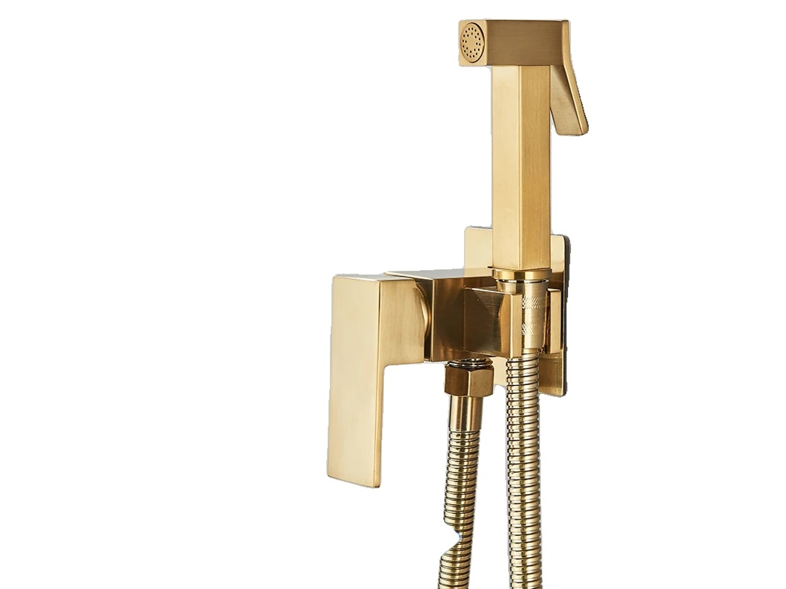 Grifo de bidé para baño, limpieza a alta presión, construcción de latón, oro cepillado