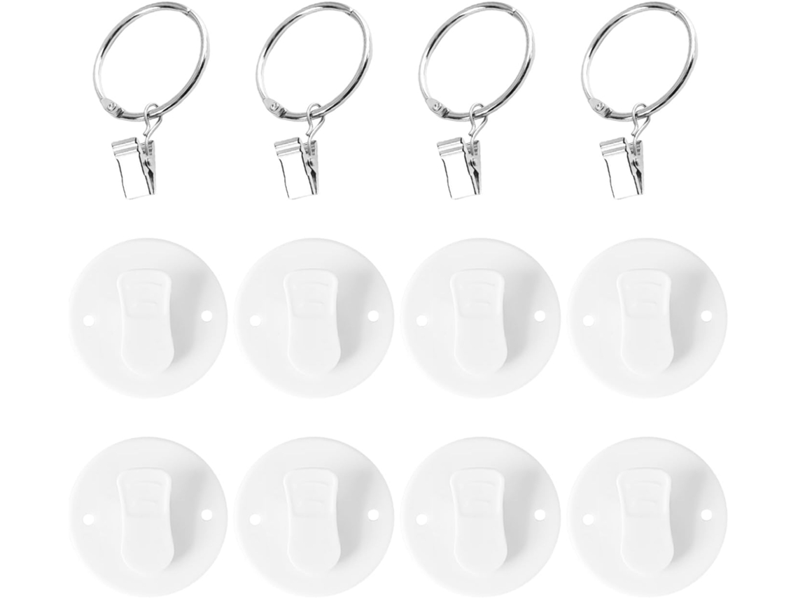 Juego de 8 ganchos de pared blancos y 4 soportes para cortinas de ducha, ganchos sencillos, Vayotoy