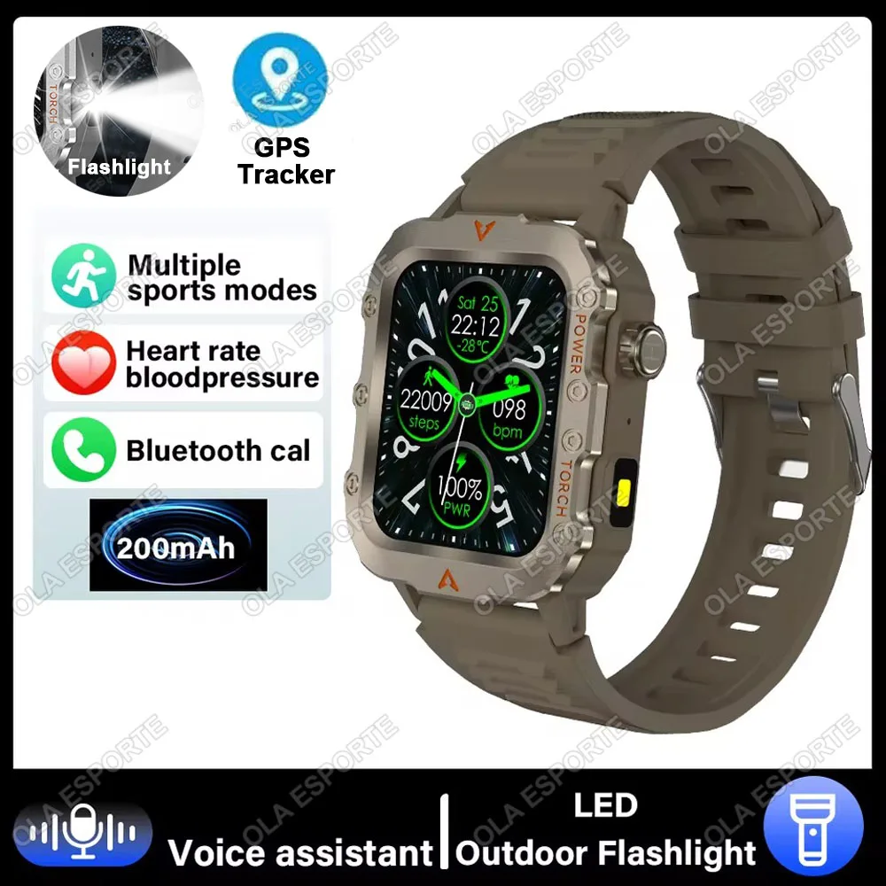 Reloj Inteligente Para Exteriores (marrón), Linterna Led, Monitor De Presión Arterial, Rastreador Gps, Resistente Al Agua.