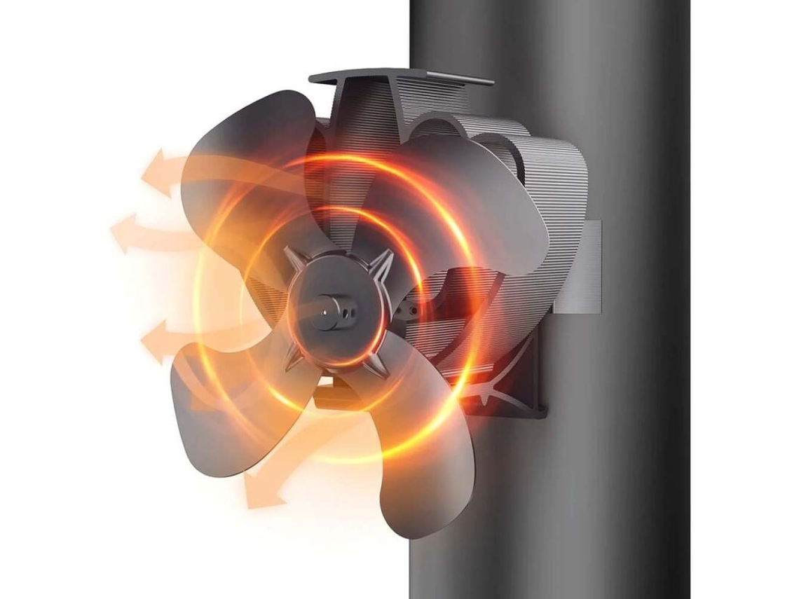Ventilador para estufa de leña, 4 aspas silenciosas fijadas al tubo, con 2 imanes y 1 anillo de repuesto, para chimenea/gas/pellets