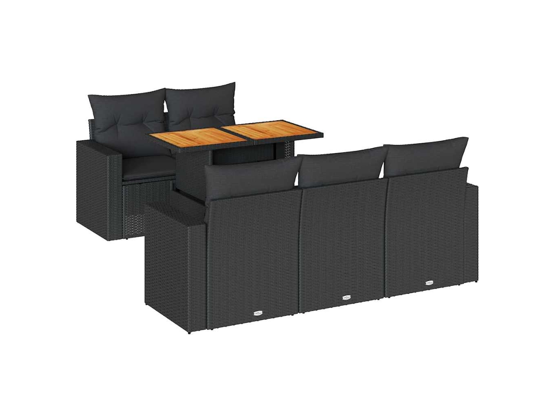 Conjunto de sofá de jardín de 6 piezas con cojines de mimbre, negro, EXCLUSIVO DE LA CASA (6 piezas)