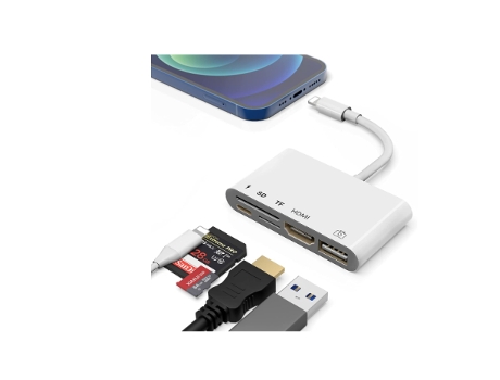 Adaptador de iluminación USB a HDMI 1080P HDTV Adaptador AV digital 5 en 1 Lector de tarjetas HDMI Sd Tf Interfaz USB Otg y puerto de alimentación ...
