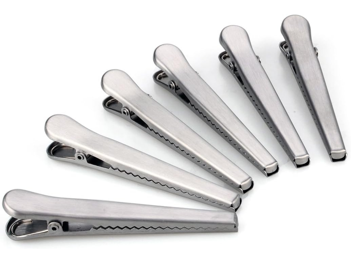 Juego de 12 clips de acero inoxidable para bolsas de refrigerio con cierre hermético para café, comida y refrigerios.
