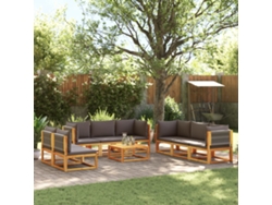 Conjunto de sofá de jardín de 9 piezas con cojines de madera maciza de acacia, Dkd Home Decor