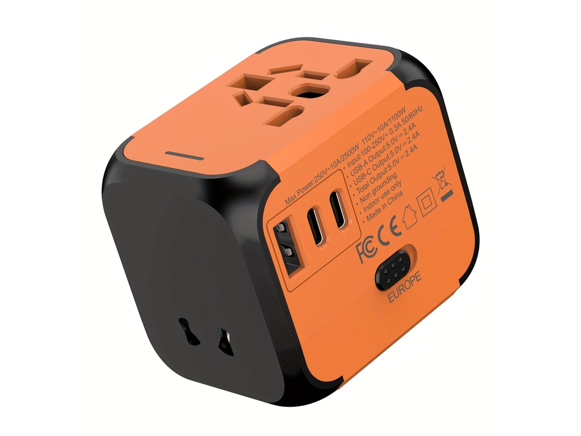 Conversor De Plugue De Alimentação Global De 2500 W Com Porta Usb/tipo C Laranja GERTIZ