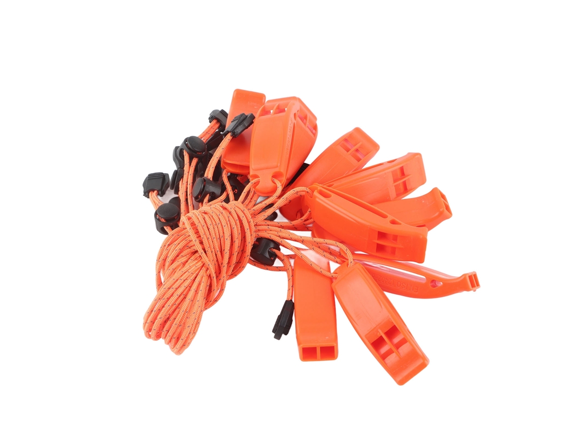 Silbato de seguridad de emergencia con cordón naranja, paquete de 10, para acampar, hacer senderismo, cazar y pescar.
