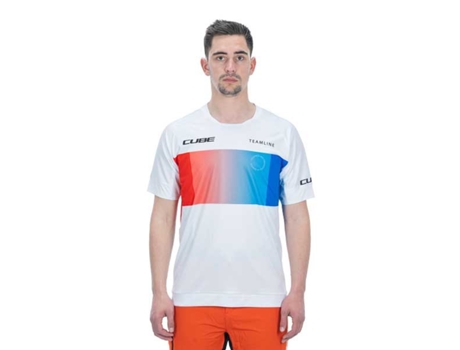 Jerseys CUBE Enduro Jersey Manga Curta Teamline Branco L Homem
