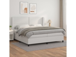 Cama Box Spring Con Colchón Cuero Sintético Blanco 200x200 Cm