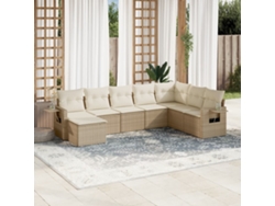 Conjunto de 8 sofás de jardín con cojines de mimbre beige Dkd Home Decor