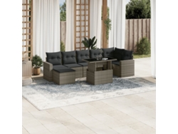 Conjunto de sofá de jardín de 8 piezas con cojines, ratán gris, DKD Home Decor
