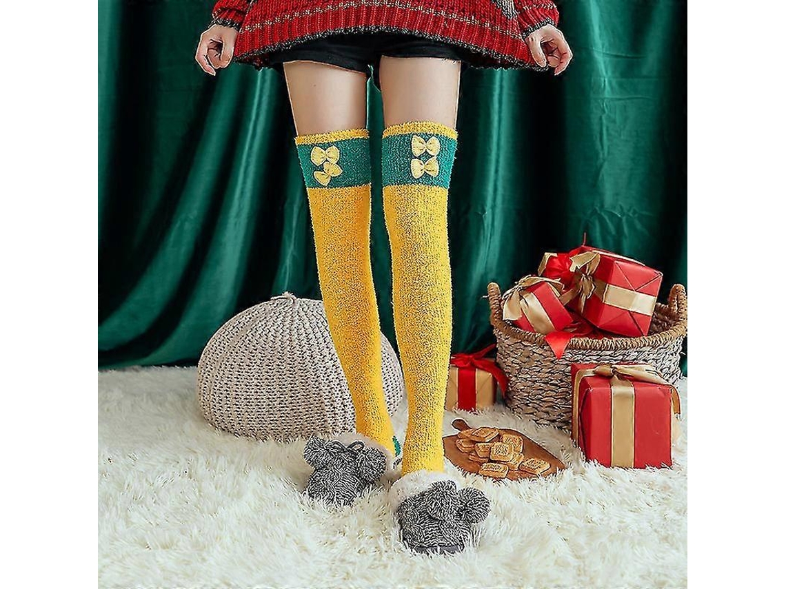 Calcetines suaves de lana coral hasta la rodilla, ideales para el invierno, para niñas y mujeres. Calcetines de rayas con estampados de animales, pelusas y dibujos animados.