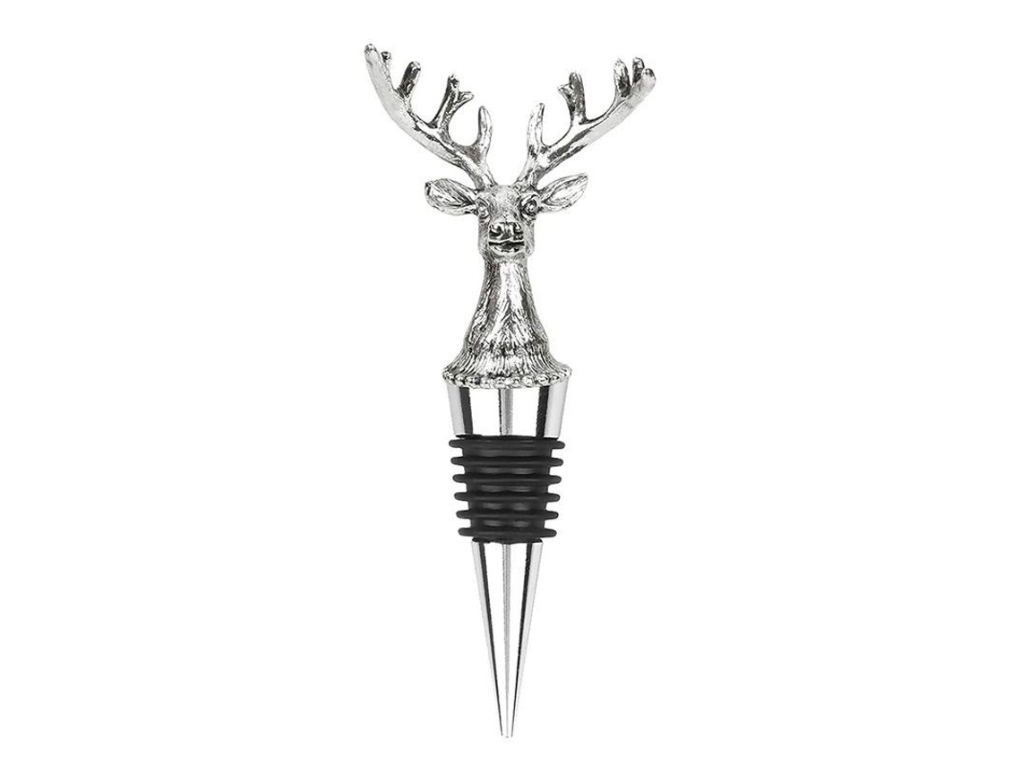 Tapón Decorativo Para Vino Con Forma De Antenas De Ciervo, De Metal Plateado, Con Sellador De Silicona Reutilizable.