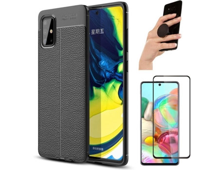 Carcasa, Protector y Popsocket Samsung A71 Rugged Leather Negro