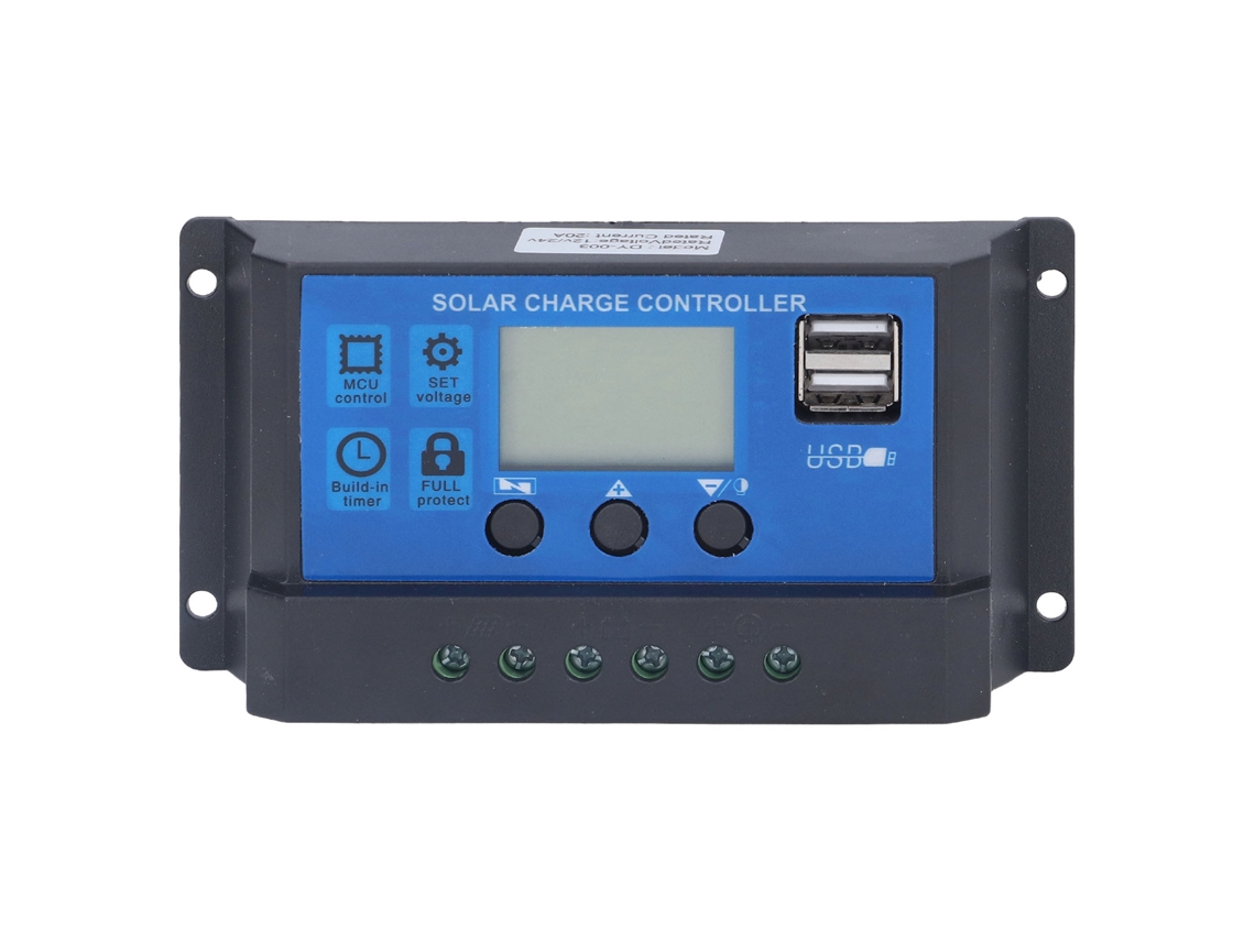 Controlador de carga solar LCD 20A 12V 24V con 2 puertos USB inteligentes de 5V e identificación automática