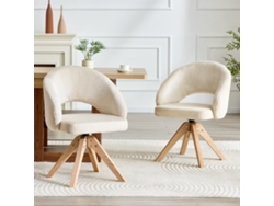 Juego De 2 Sillas Giratorias Retro, Tapizadas En Tela Blanca Con Patas De Madera.