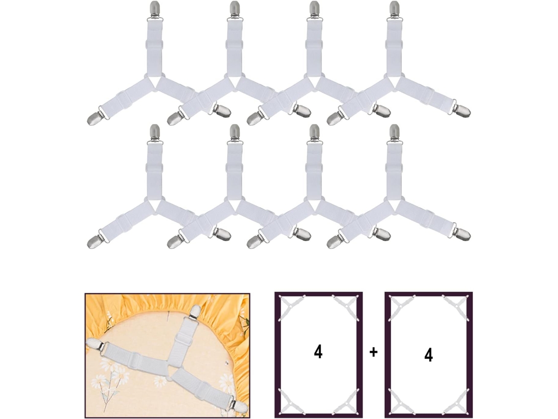 8 Clips Triangulares Blancos Para Sábanas, Diseño De 3 Vías, Que Aseguran Las Esquinas Del Colchón.
