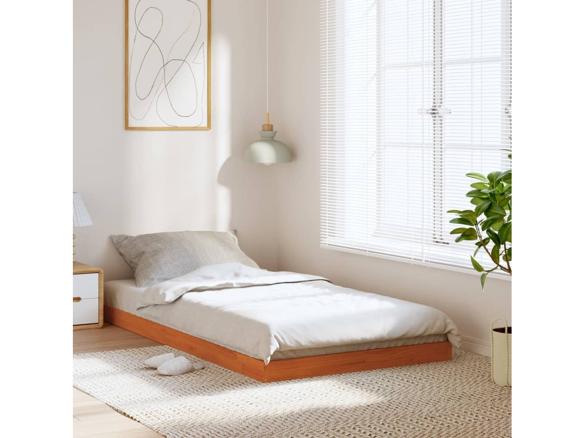 Estructura De Cama Madera Maciza De Pino Marrón Cera 90x200 Cm