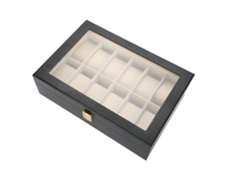 Caja De Madera Para Guardar Relojes Con 12 Compartimentos Y Tapa Transparente.